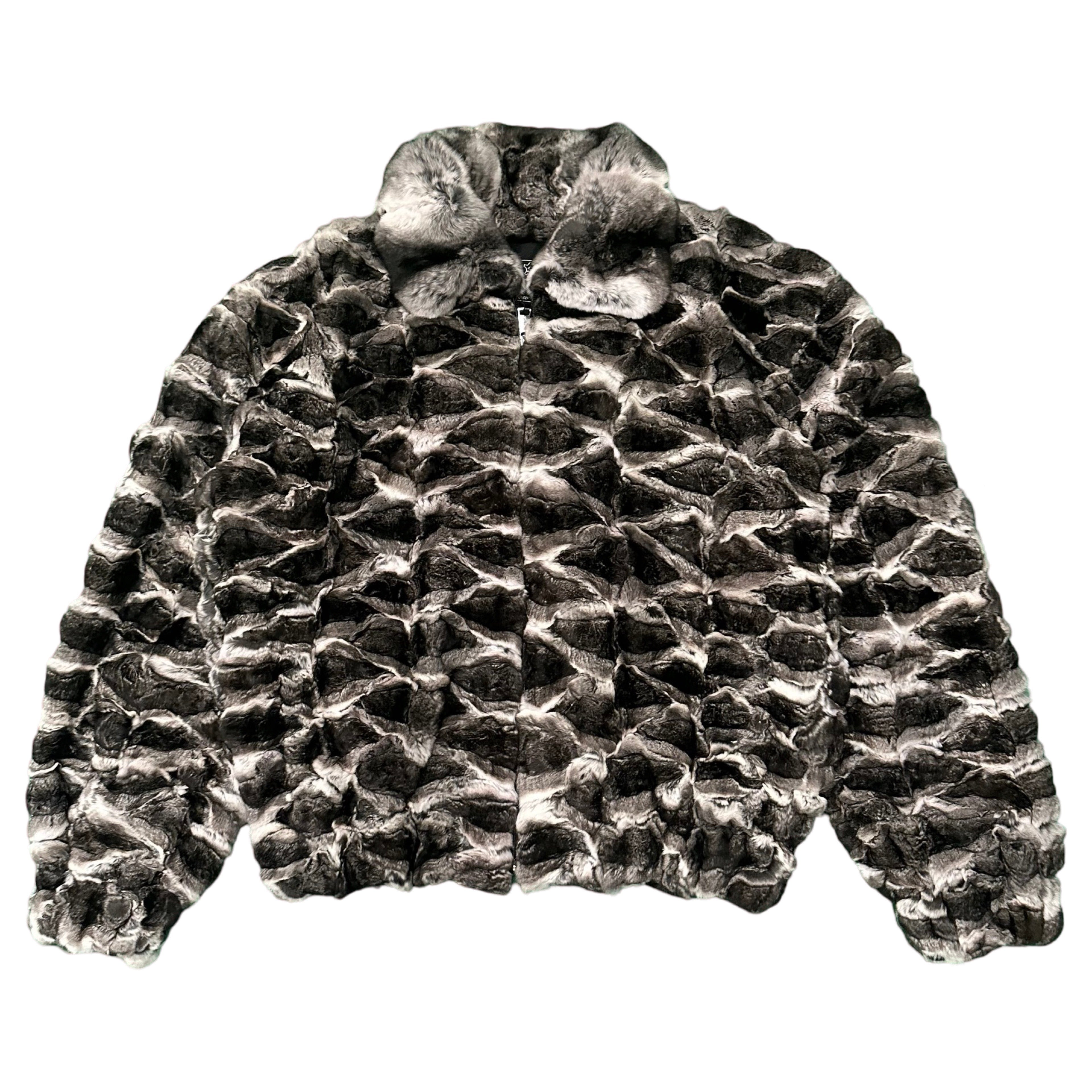 Kashani Full Diamond Cut Chinchilla Fur Bomber Jacket - Dudes Boutique