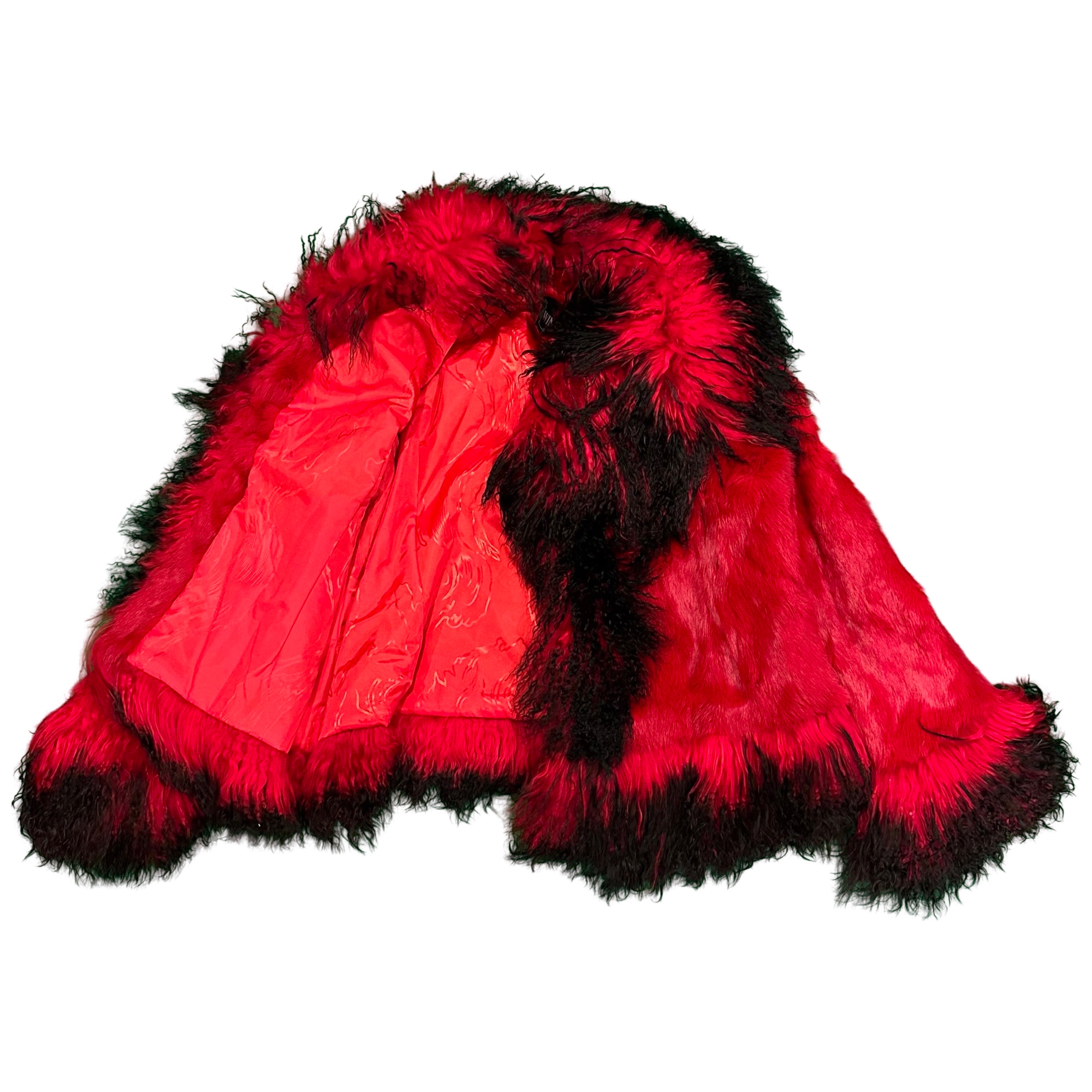 Black And Red cheapest Mongolia lamb Fur Wrap