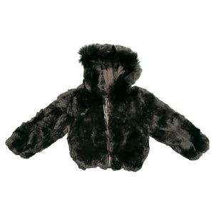 Kashani Kids Black Rabbit Fur Hooded Jacket - Dudes Boutique