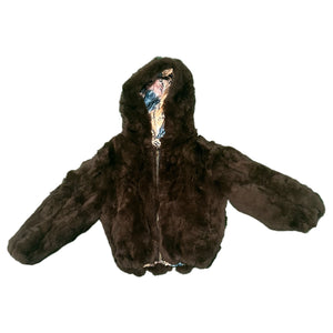 Kashani Kids Brown Rabbit Fur Hooded Jacket - Dudes Boutique