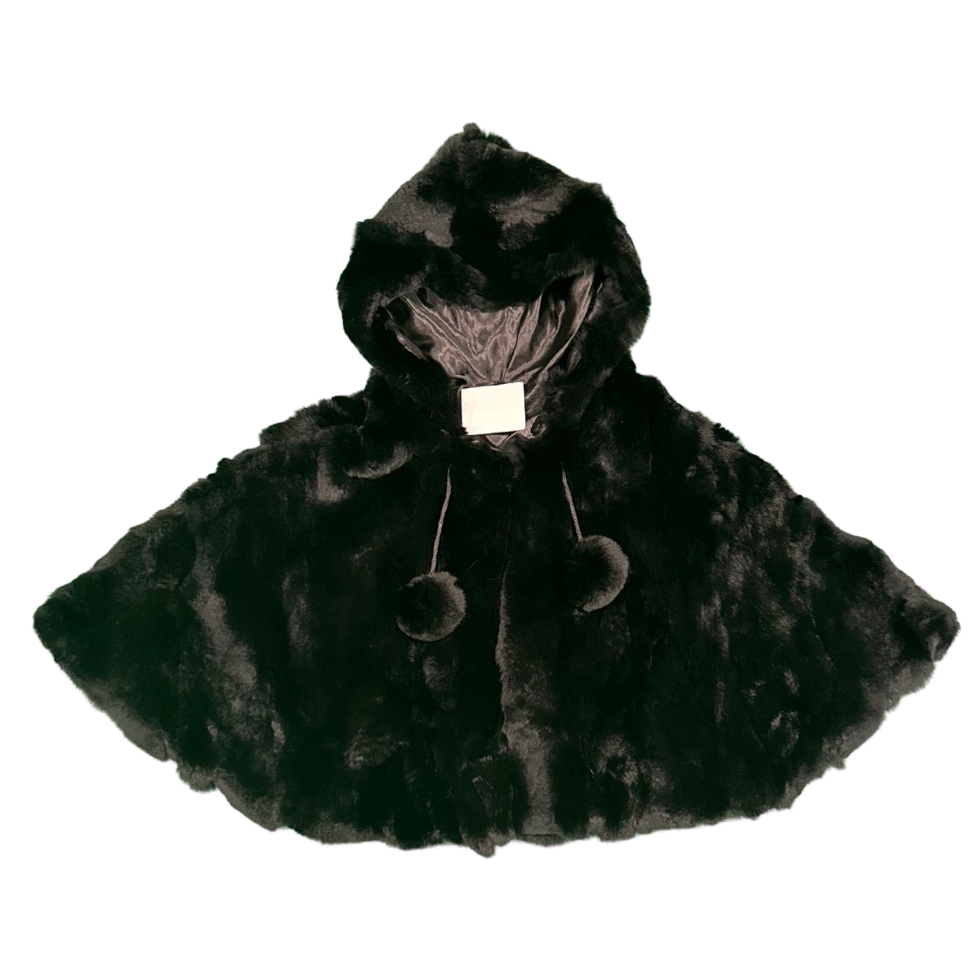 Kashani Kids Black Rabbit Fur Hooded Cape - Dudes Boutique