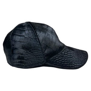 Kashani Black Embossed Alligator Pony Hair Base Ball Hat - Dudes Boutique