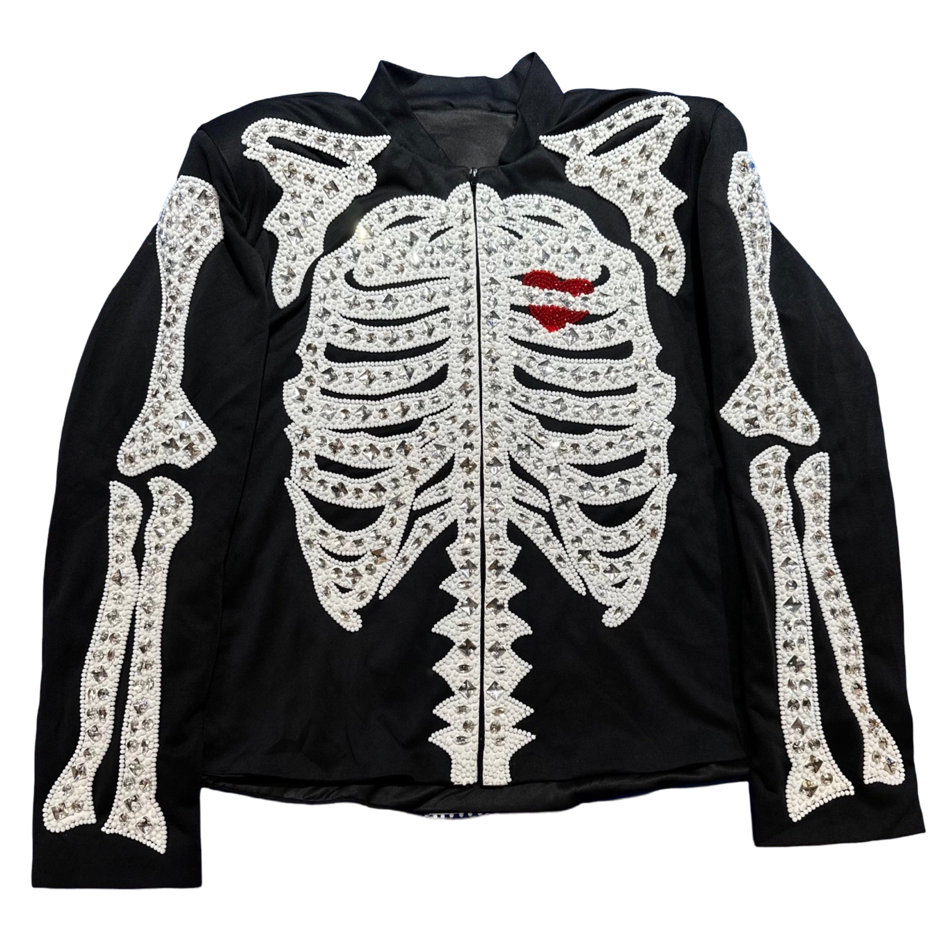 Kashani Skeleton Hyper Crystal Heart White Studded Jacket - Dudes Boutique