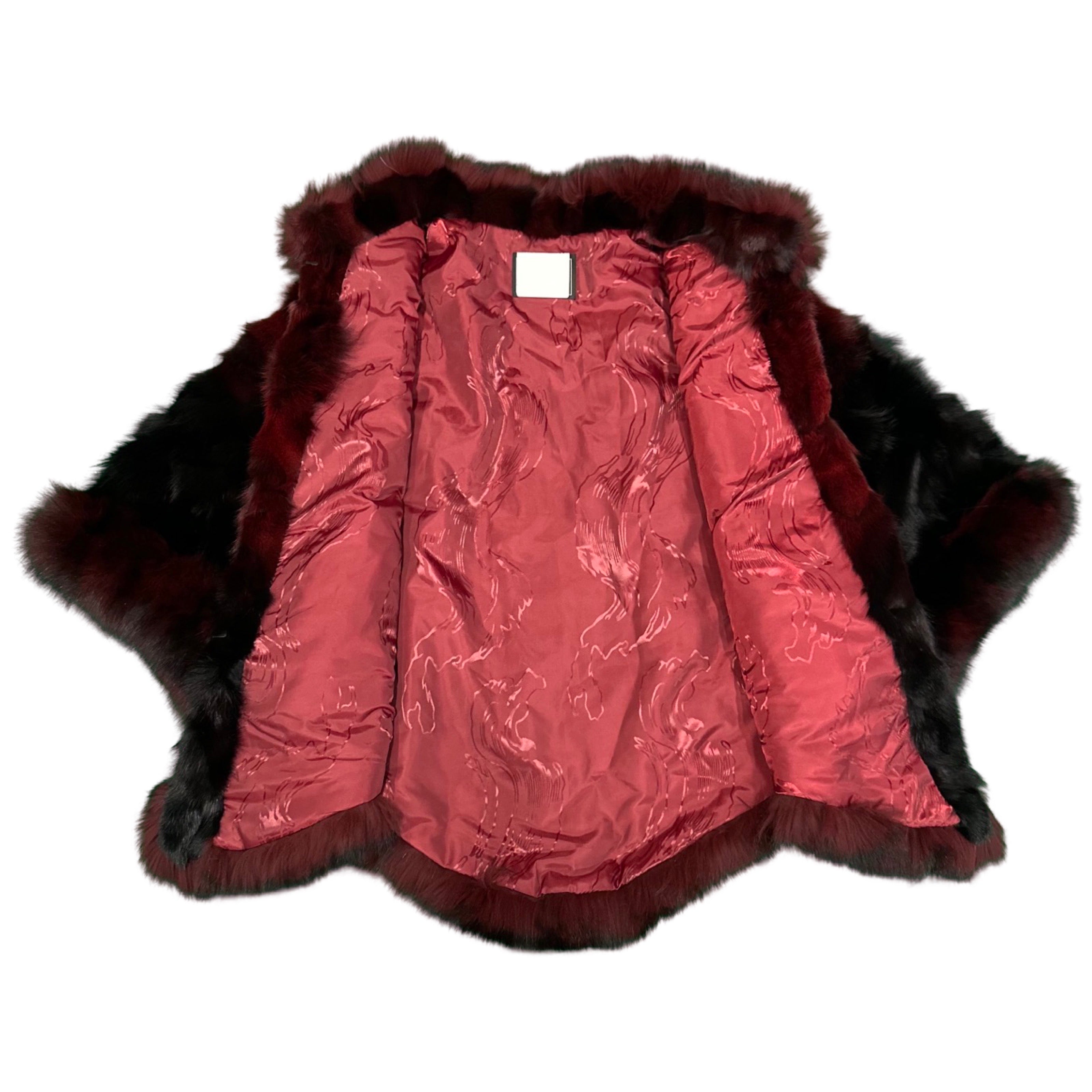 Kashani Women's Burgundy / Black Fox Fur Poncho - Dudes Boutique