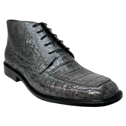 Los Altos Gray All Over Crocodile Belly Lace-Up Dress Ankle Boots - Dudes Boutique