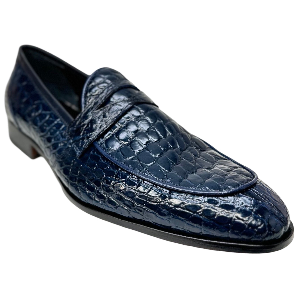 MAURI Luxury Made In ITALY Genuine Alligator Blue Loafer\'s  $ 2600 Mauri 4862 Navy Alligator Belly Penny Loafers – Dudes Boutique main image 3