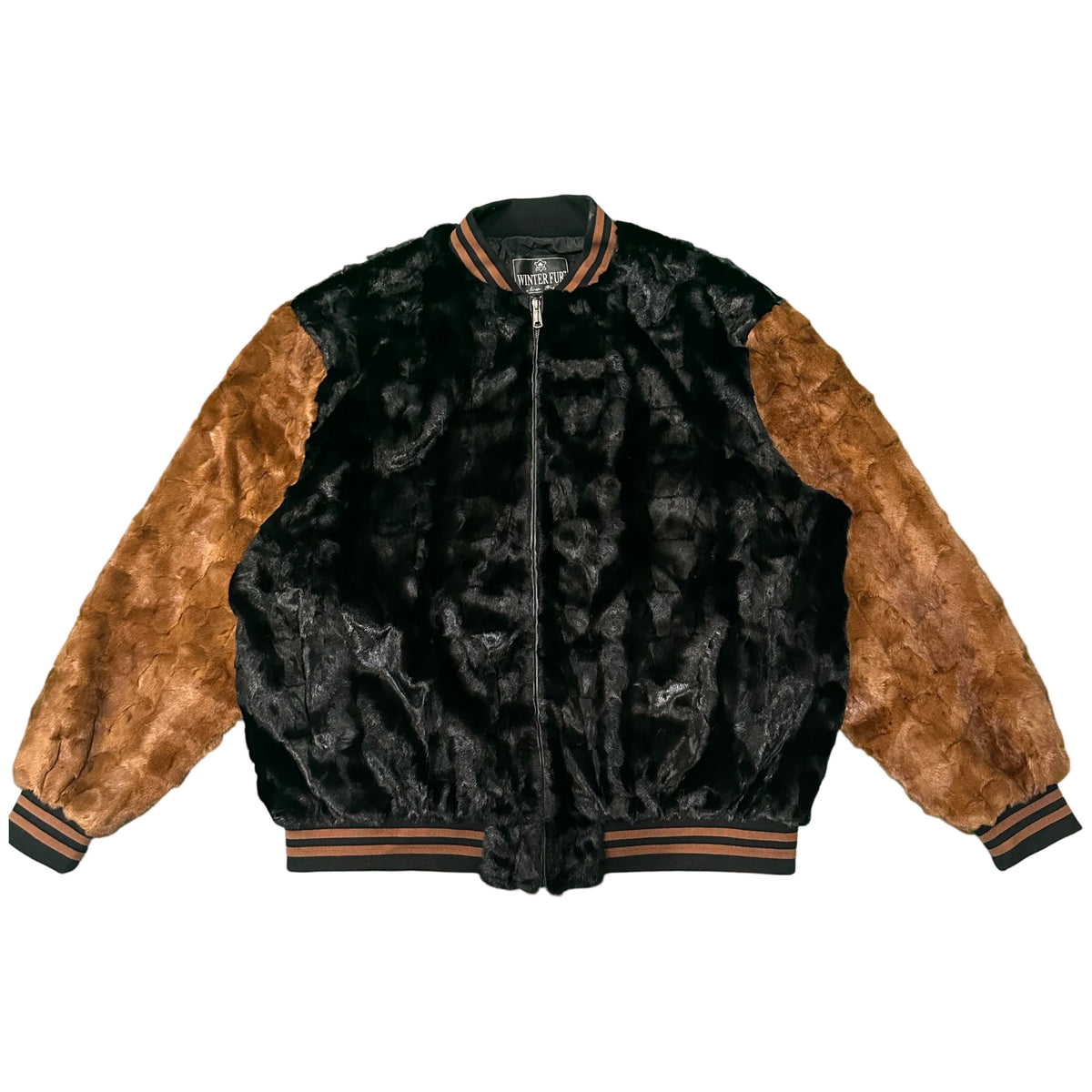 Kashani Black/Whiskey Diamond Cut Mink Fur Bomber Jacket - Dudes Boutique