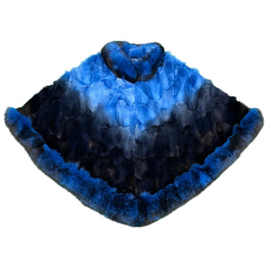 Kashani Women's Blue / Black Fox Fur Poncho - Dudes Boutique