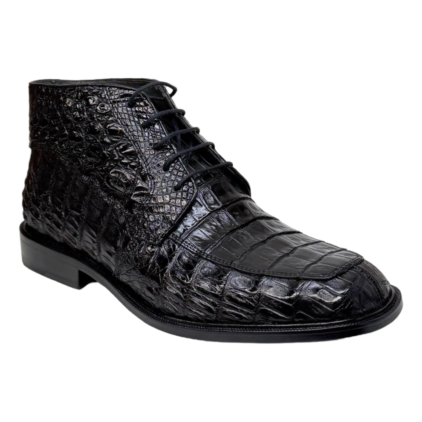 Los Altos Black All Over Crocodile Belly Lace-Up Dress Ankle Boots - Dudes Boutique