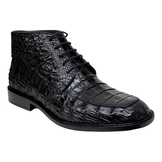 Los Altos Black All Over Crocodile Belly Lace-Up Dress Ankle Boots - Dudes Boutique