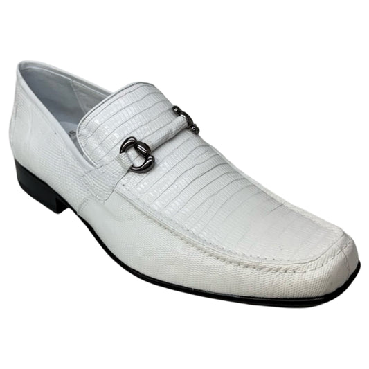 Los Altos White All Over Lizard Bit Dress Loafers - Dudes Boutique
