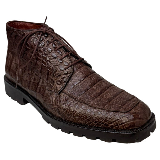 Los Altos Brown All-Over Crocodile Belly Lace Up Ankle Boots - Dudes Boutique