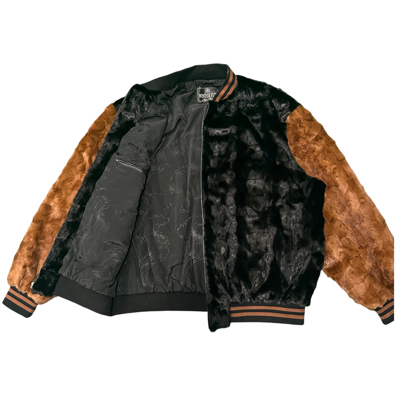 Kashani Black/Whiskey Diamond Cut Mink Fur Bomber Jacket - Dudes Boutique