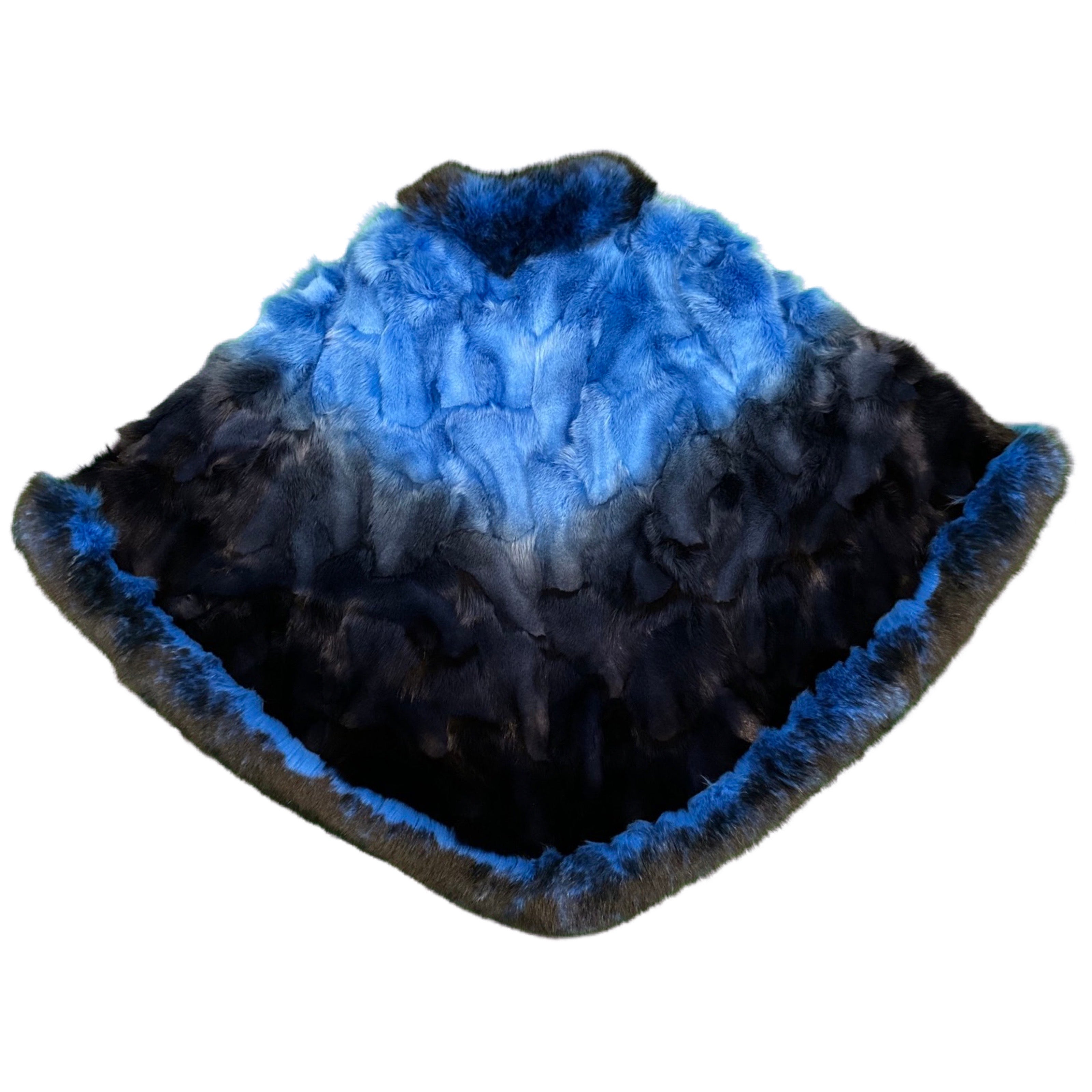 Kashani Women's Blue / Black Fox Fur Poncho - Dudes Boutique