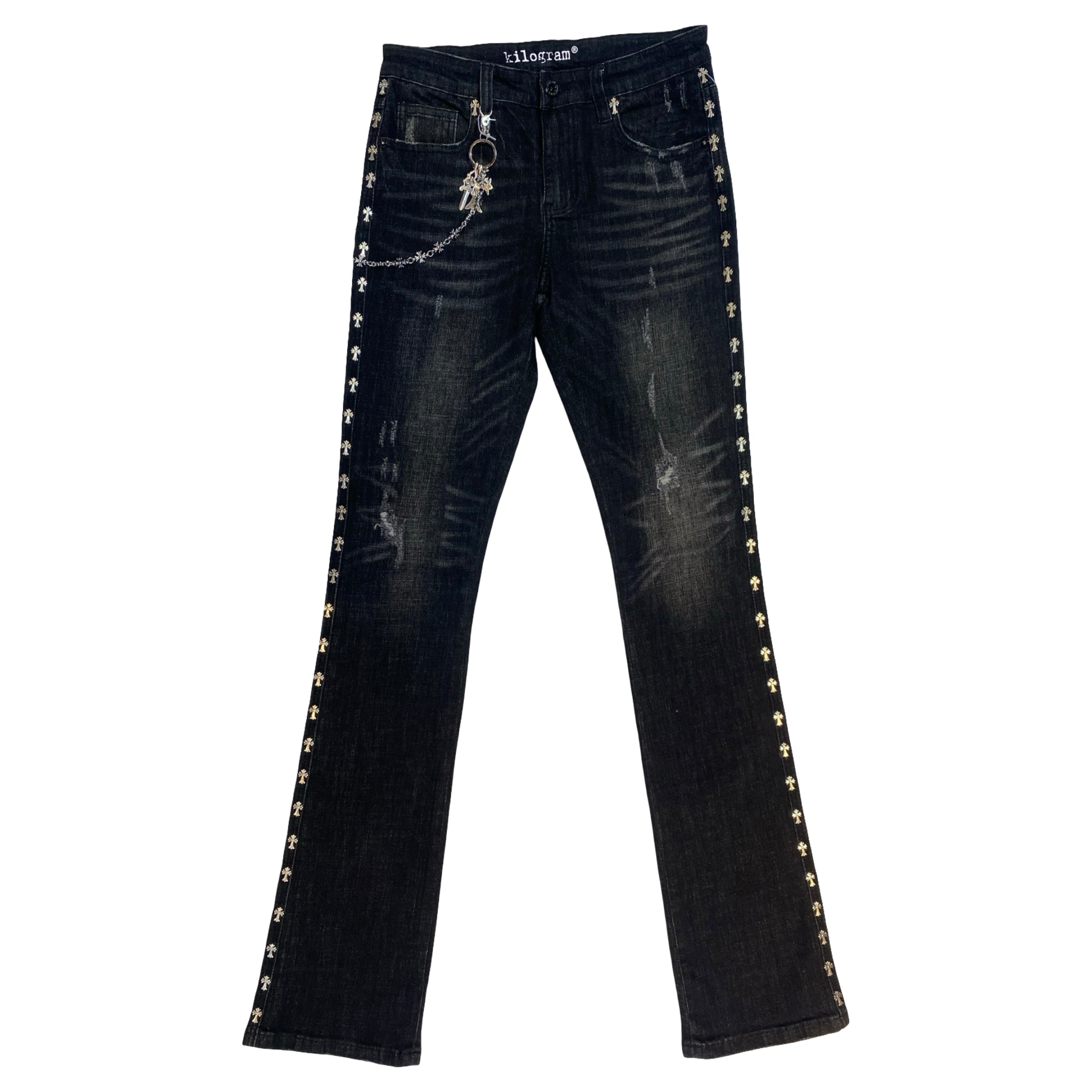 Kilogram Black Wash Cross Rivet Flare Jeans