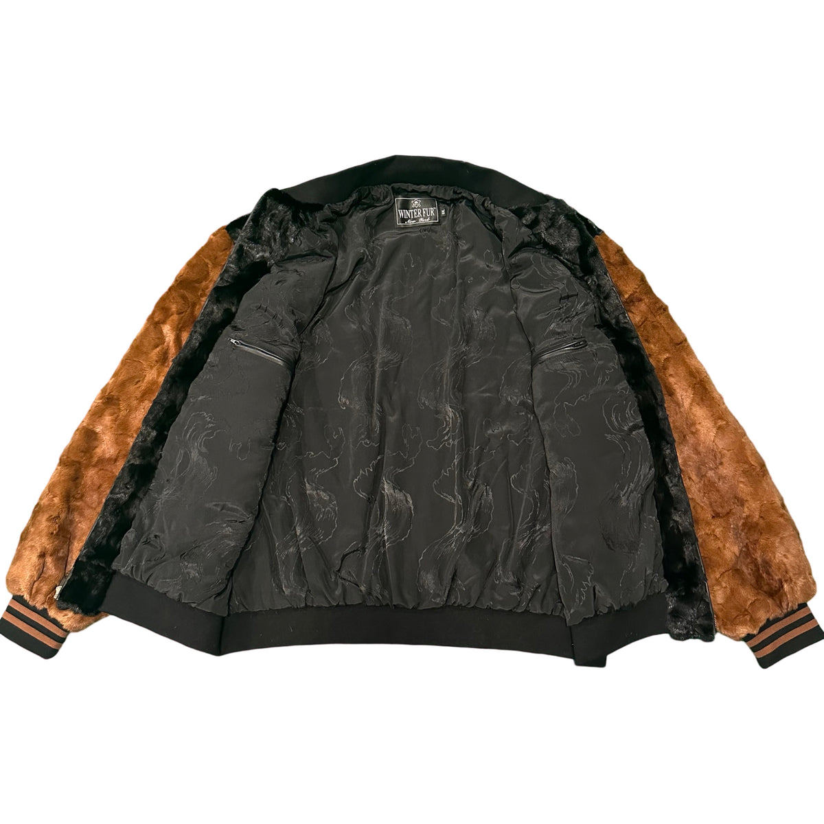 Kashani Black/Whiskey Diamond Cut Mink Fur Bomber Jacket - Dudes Boutique