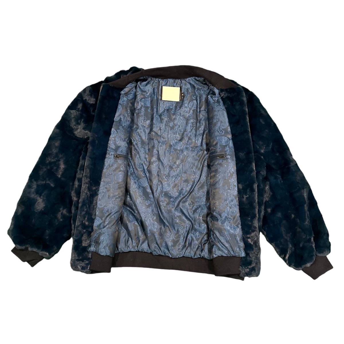 Kashani Navy Diamond Cut Mink Fur Bomber Jacket - Dudes Boutique