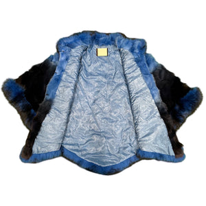 Kashani Women's Blue / Black Fox Fur Poncho - Dudes Boutique