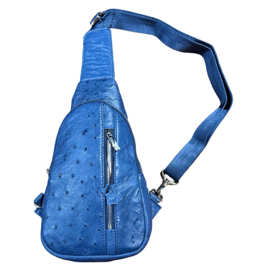 Kashani Navy Blue Ostrich Crossbody Bag - Dudes Boutique