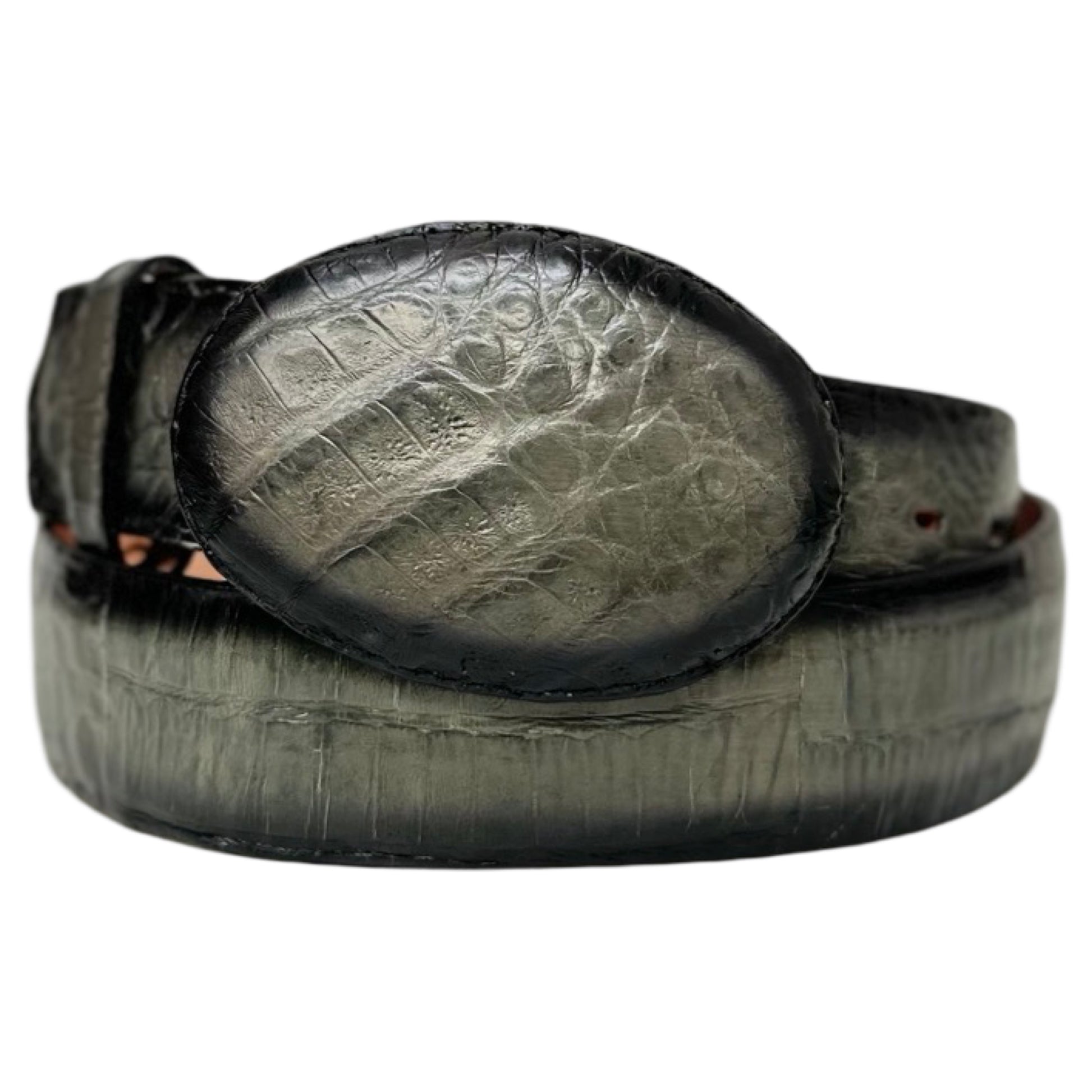 Los Altos Faded Gray Crocodile Belt with Oval Buckle - Dudes Boutique