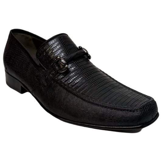 Los Altos Black All Over Lizard Bit Dress Loafers - Dudes Boutique