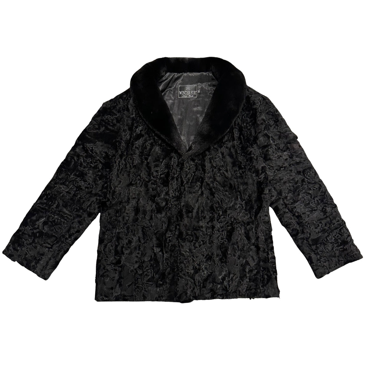 Kashani Men's Black Full Persian Lamb/Mink Collar 3/4 Fur Coat - Dudes Boutique
