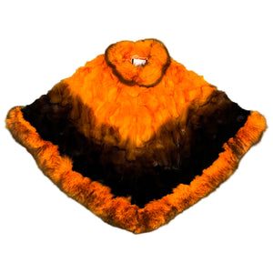 Kashani Women's Orange / Black Fox Fur Poncho - Dudes Boutique