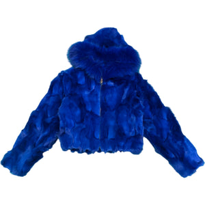 Kashani Women's Royal Blue Fox Fur Cropped Coat - Dudes Boutique