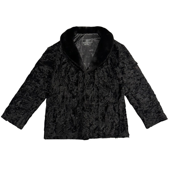 Kashani Men's Black Full Prussian Lamb/Mink Collar 3/4 Fur Coat - Dudes Boutique