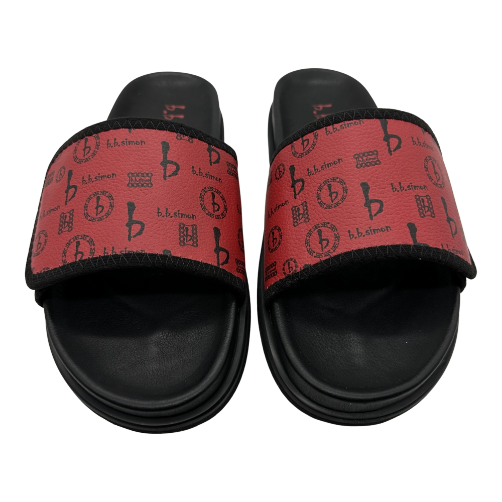 b.b. Simon BB Pattern Velcro Leather Slides - Red - Dudes Boutique