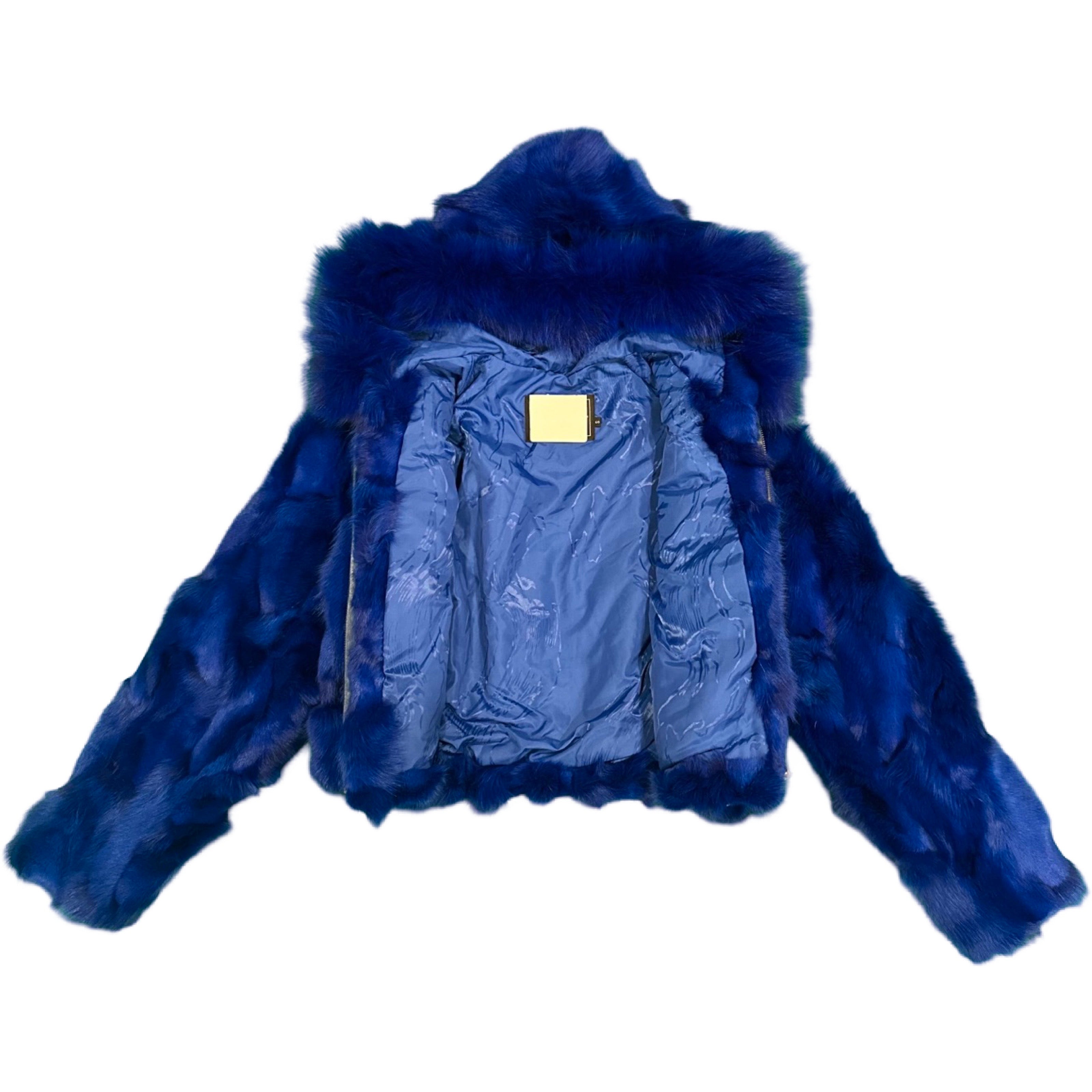 Kashani Women's Royal Blue Fox Fur Cropped Coat - Dudes Boutique