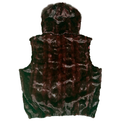 Kashani Men's Burgundy Full Mink Fur Vest w/ Detachable Fox Collar - Dudes Boutique