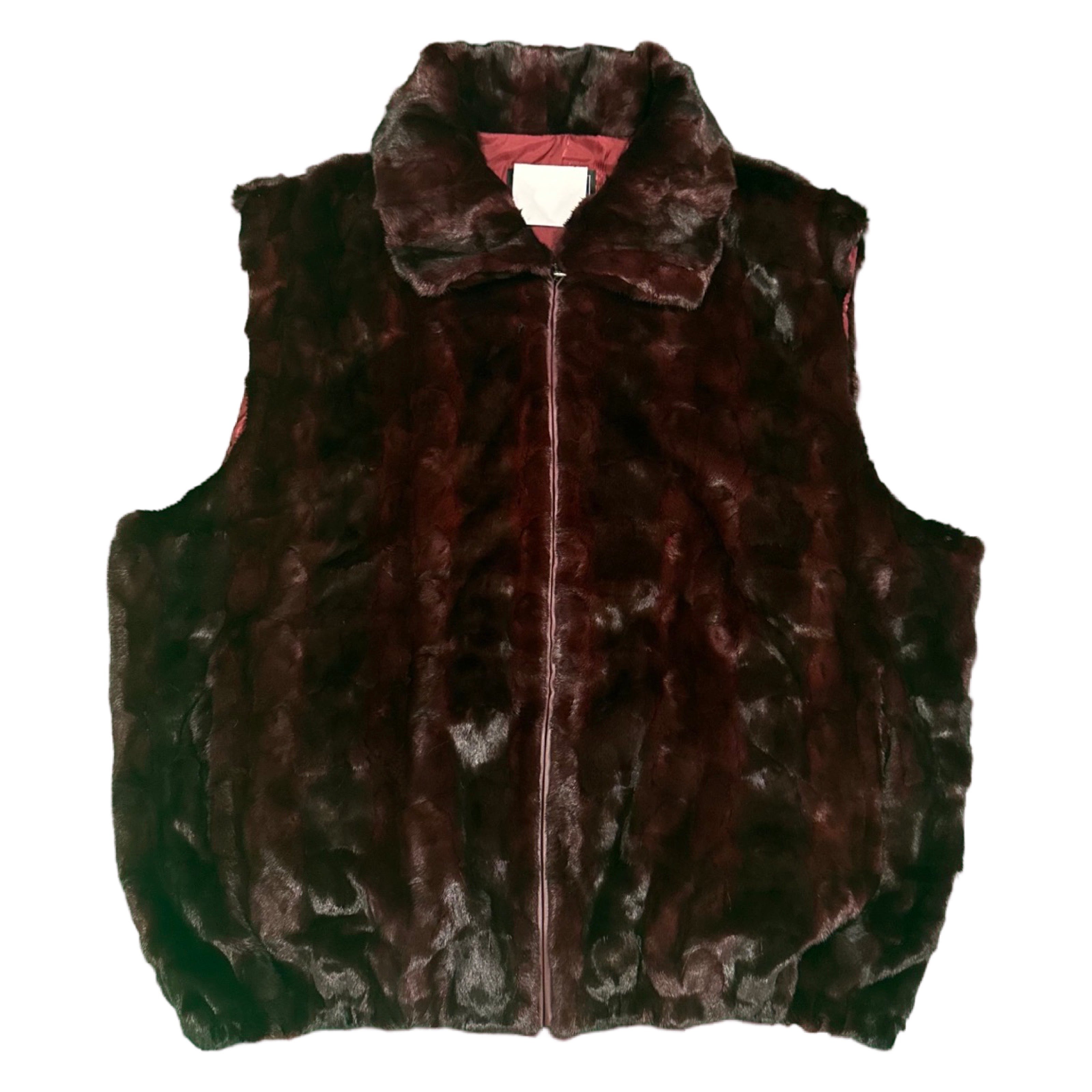 Kashani Men's Burgundy Full Mink Fur Vest w/ Detachable Fox Collar - Dudes Boutique