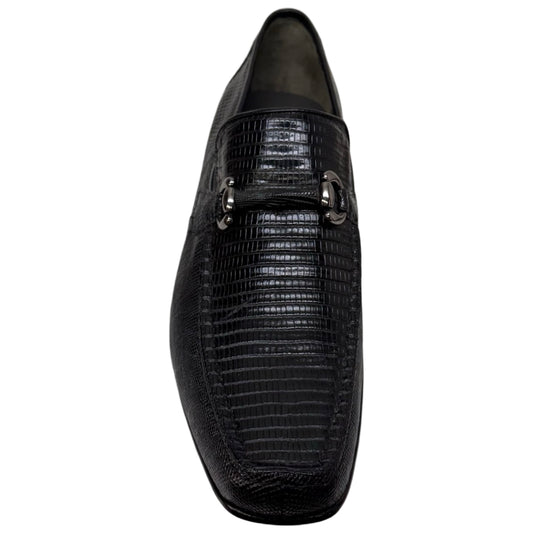 Los Altos Black All Over Lizard Bit Dress Loafers - Dudes Boutique