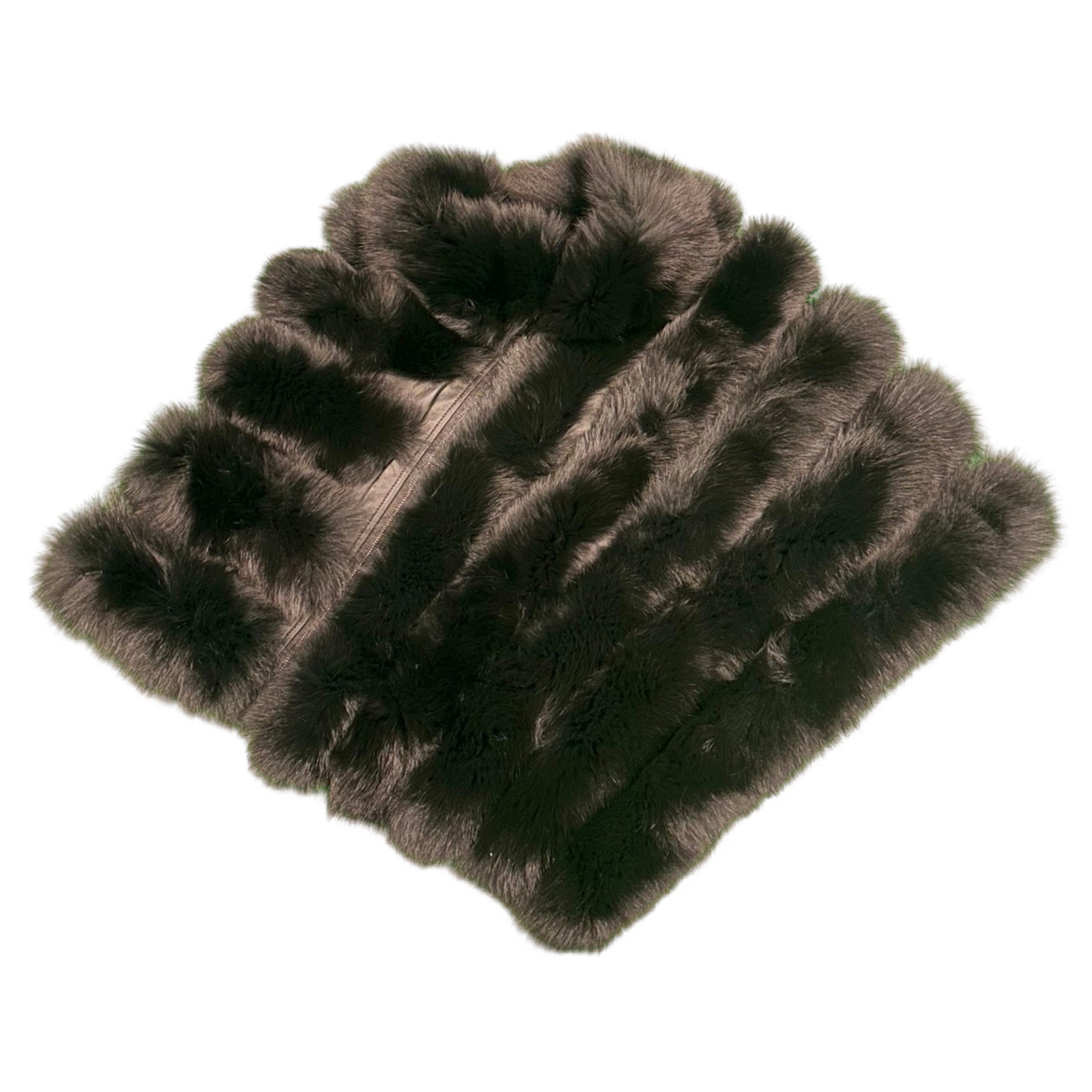 Kashani Women's Black Chevron Fox Fur Poncho - Dudes Boutique