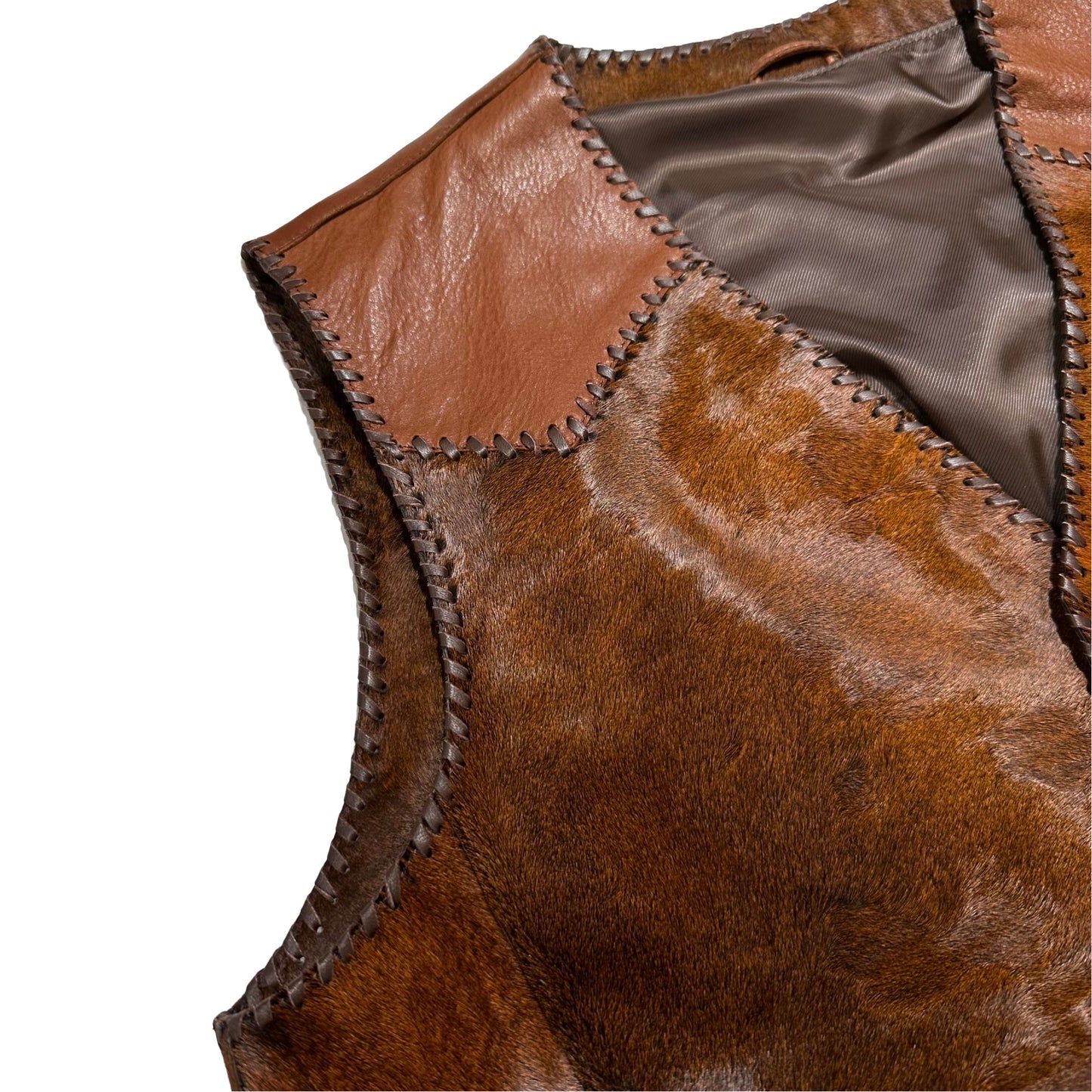 Kashani Rustic Cognac Cavallino Pony Hair Hand Woven Vest - Dudes Boutique