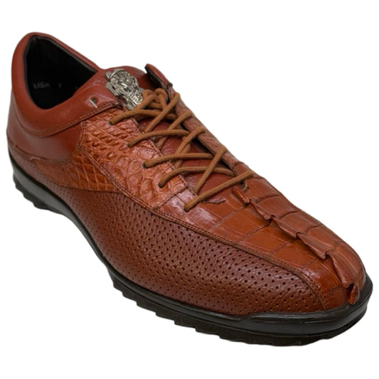Los Altos Cognac Perforated Crocodile Tail Sneakers - Dudes Boutique