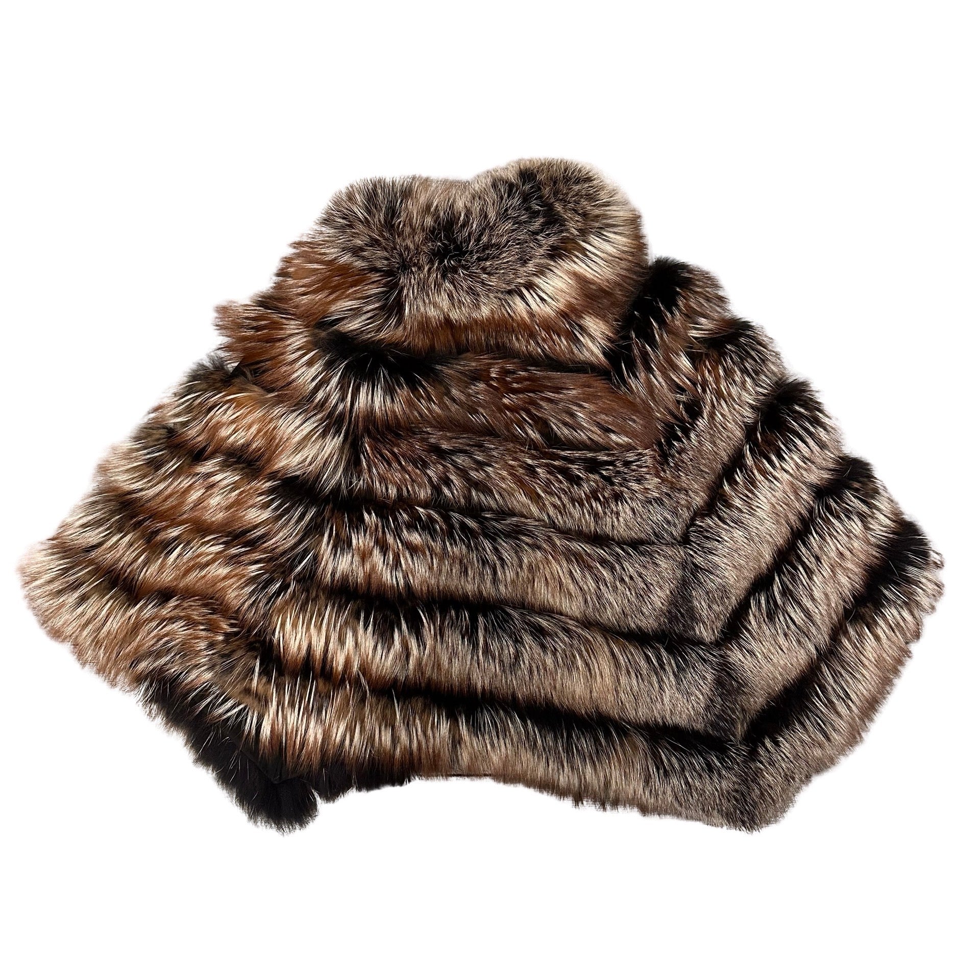 Kashani Ladies Brown Fox Fur Zipper Poncho - Dudes Boutique