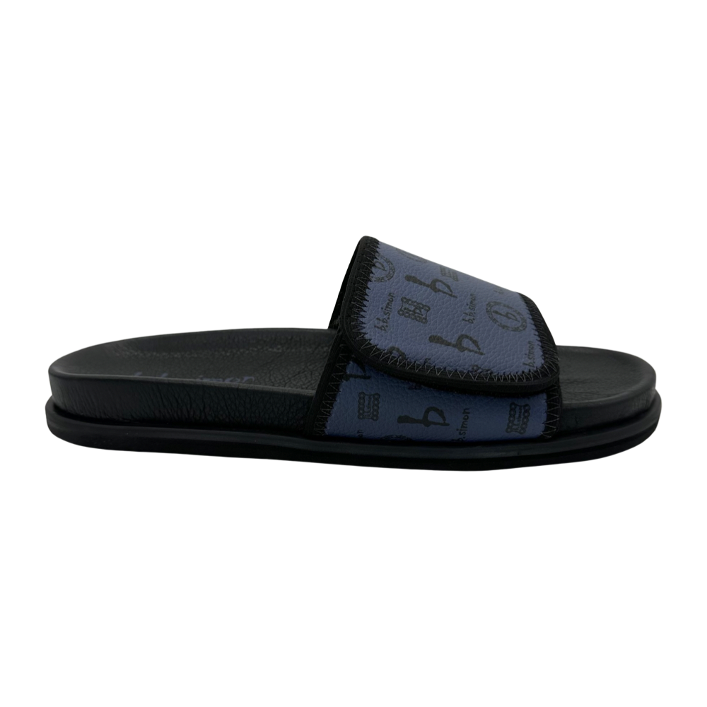 b.b. Simon BB Pattern Velcro Leather Slides - Navy - Dudes Boutique