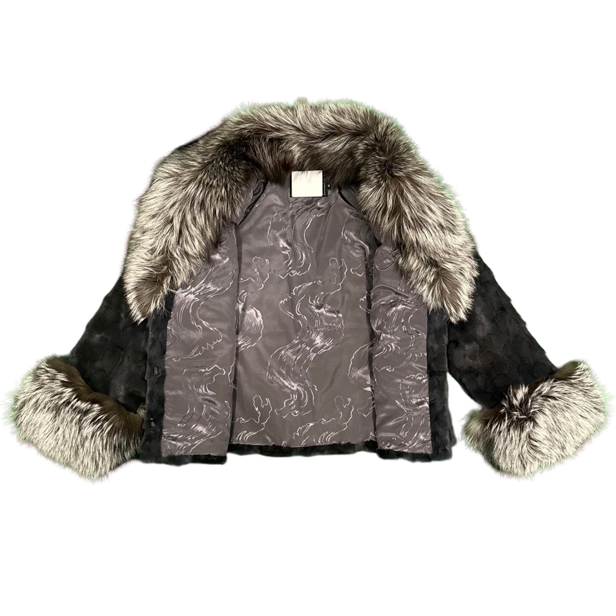 Kashani Women's Grey Diamond Cut Mink Silver Fox Fur Jacket - Dudes Boutique