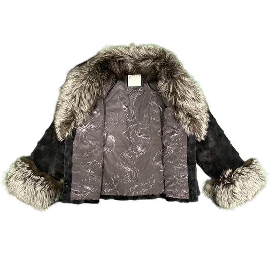 Kashani Women's Grey Diamond Cut Mink Silver Fox Fur Jacket - Dudes Boutique