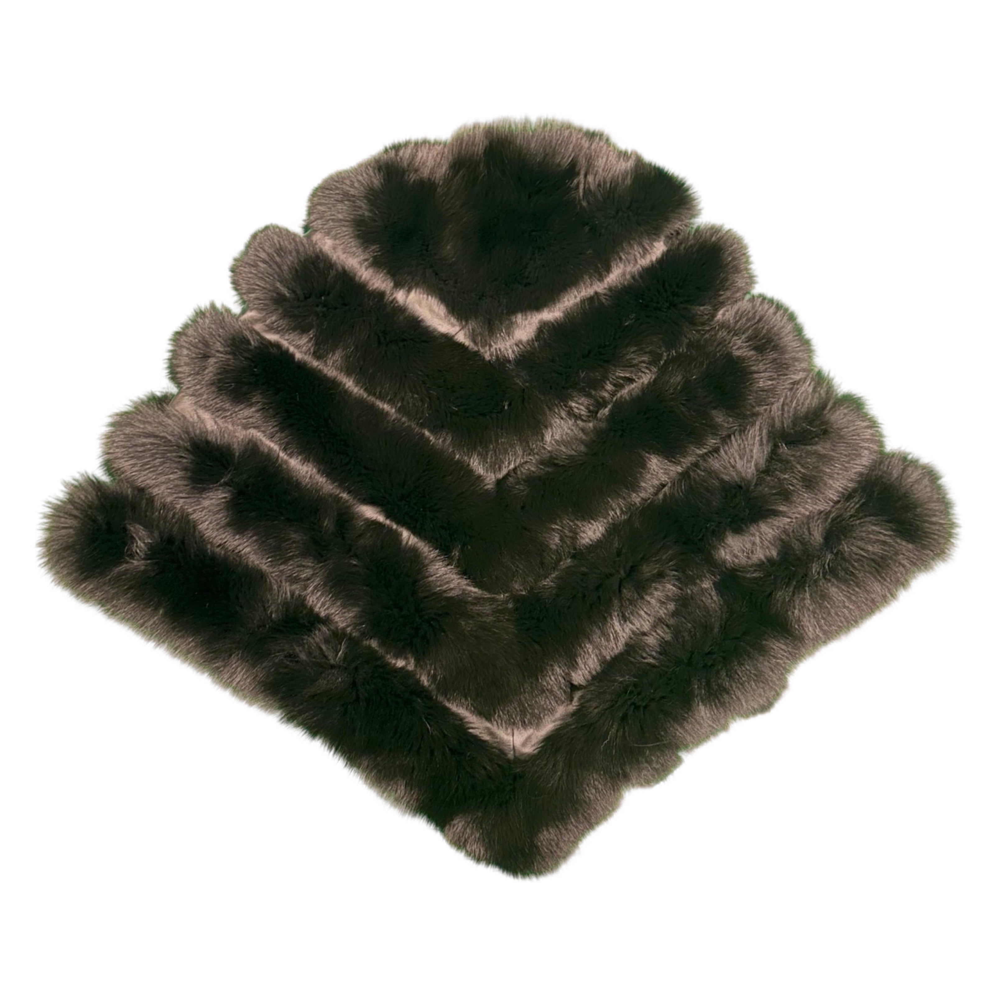 Kashani Women's Black Chevron Fox Fur Poncho - Dudes Boutique