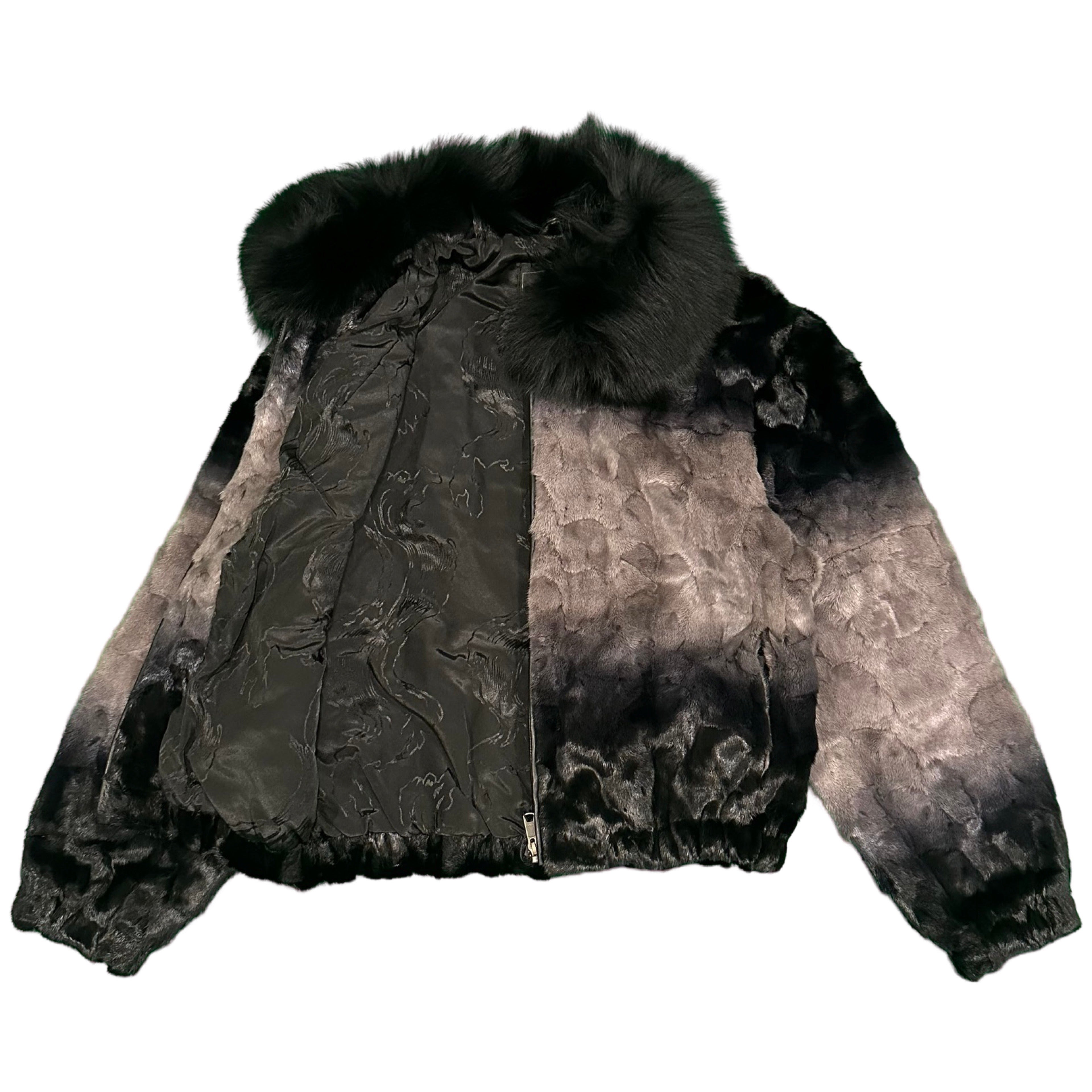 Kashani Women's Black/Grey Diamond Cut Mink Fox Collar Fur Jacket - Dudes Boutique