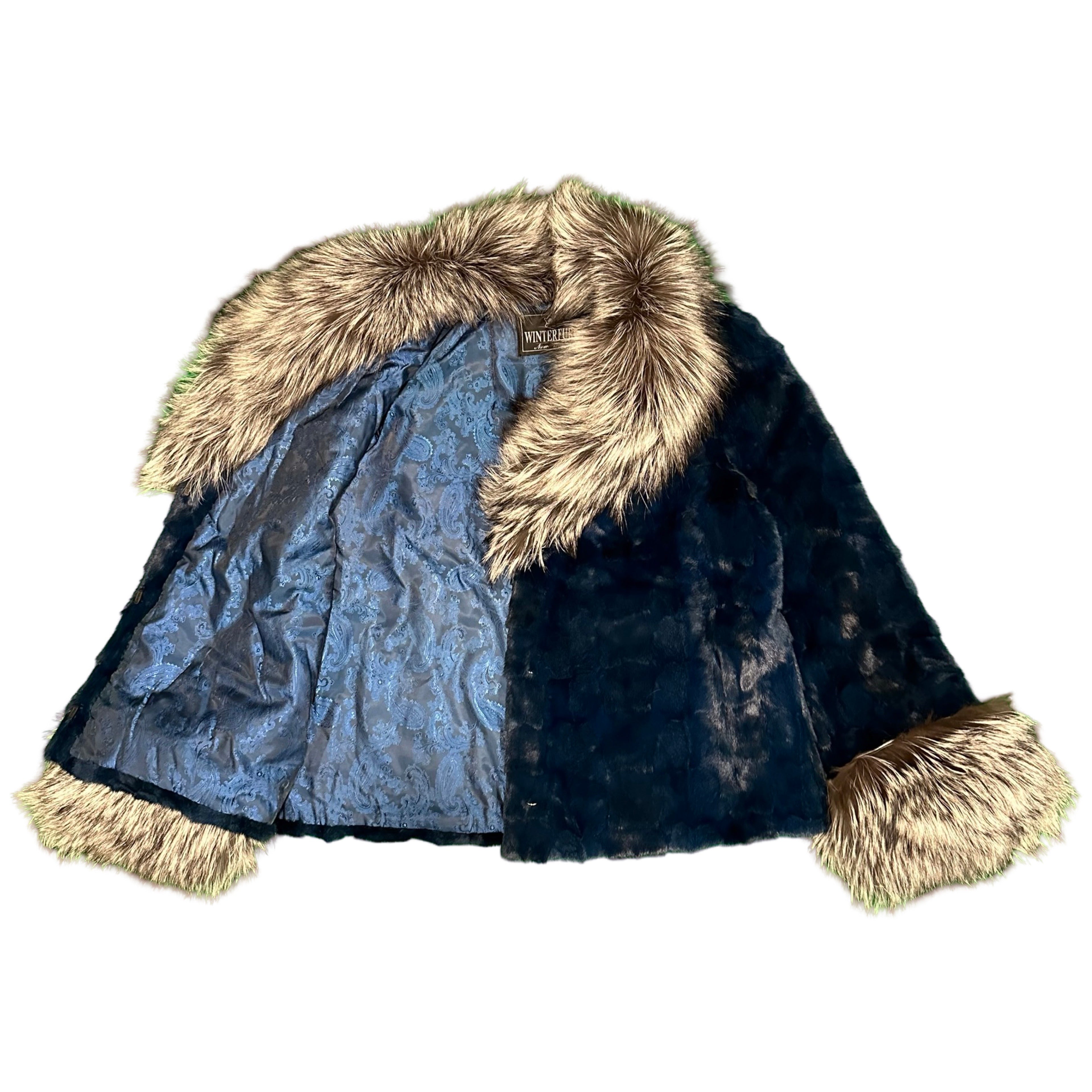 Kashani Women's Navy Diamond Cut Mink Silver Fox Fur Jacket - Dudes Boutique