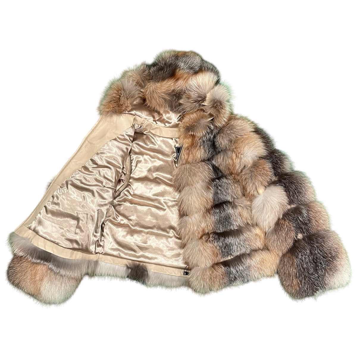 Kashani Women's Natural Golden Island Fox Fur Hooded Copped Jacket - Dudes Boutique