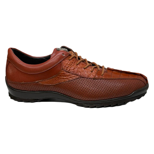Los Altos Cognac Perforated Crocodile Tail Sneakers - Dudes Boutique