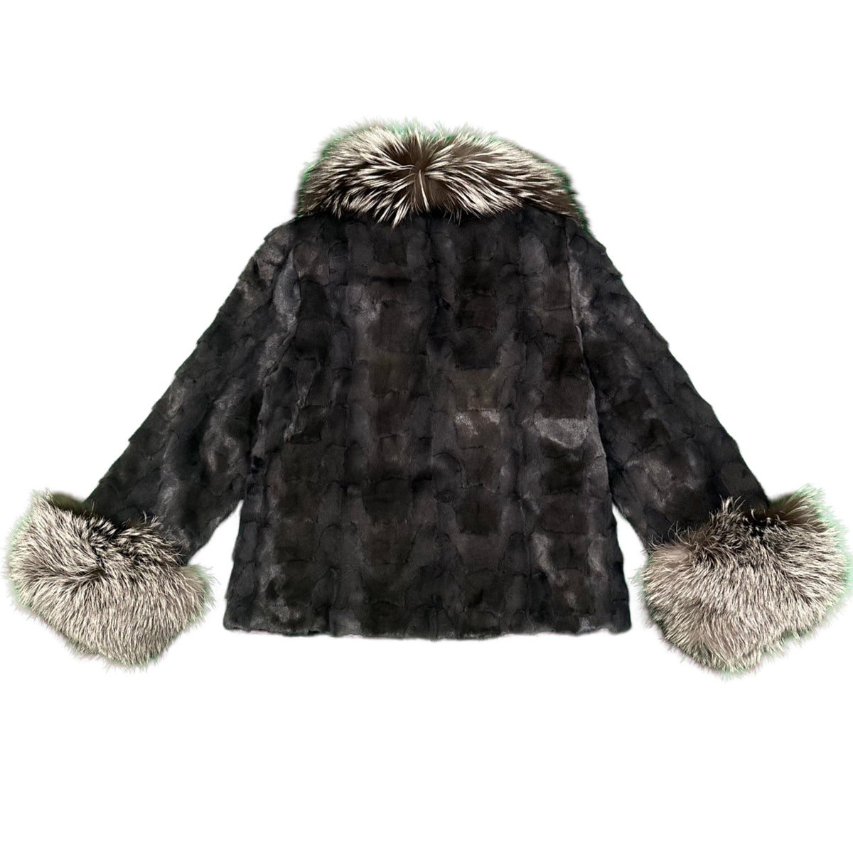 Kashani Women's Grey Diamond Cut Mink Silver Fox Fur Jacket - Dudes Boutique