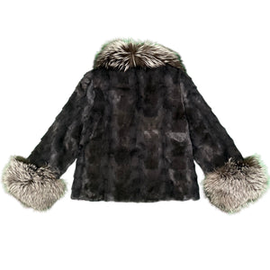 Kashani Women's Grey Diamond Cut Mink Silver Fox Fur Jacket - Dudes Boutique