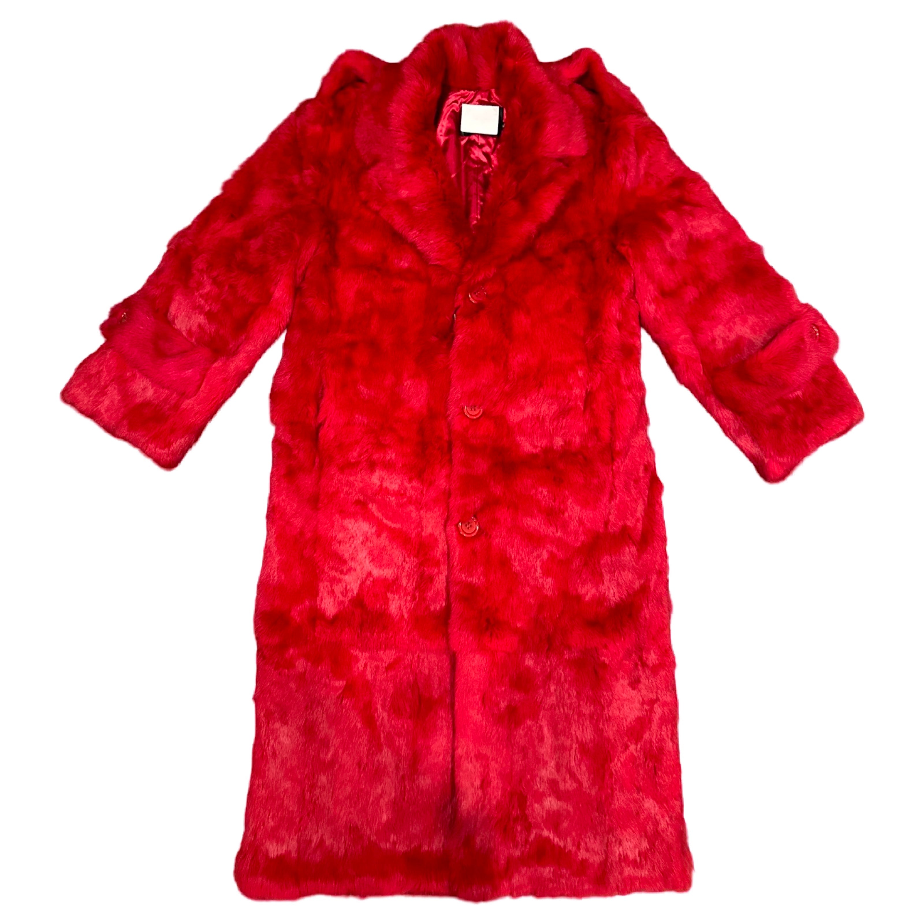 Kashani Men's Red Rabbit Fur Trench Coat - Dudes Boutique