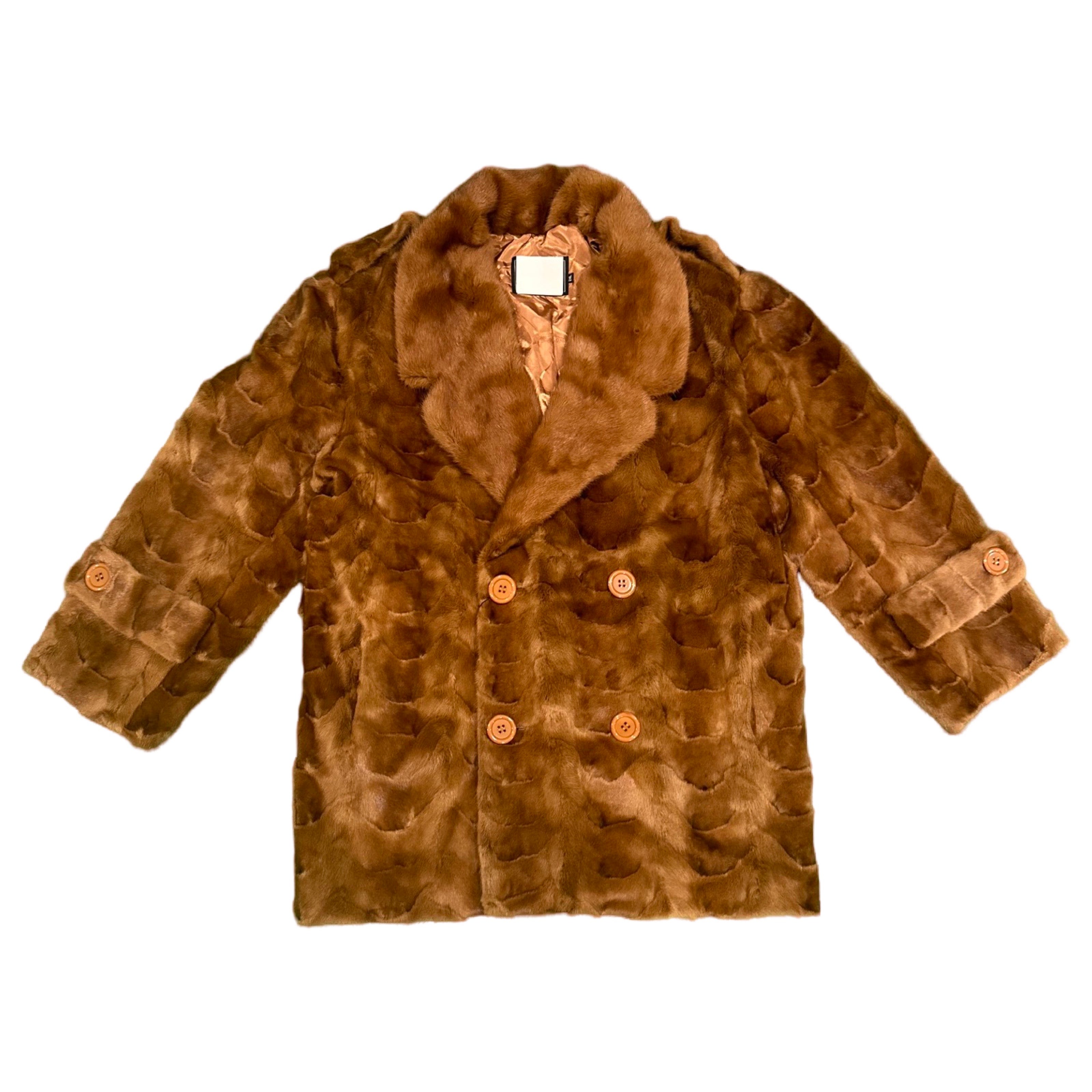 Kashani Men's Whiskey Full Mink Fur 3/4 Double Breasted Coat - Dudes Boutique